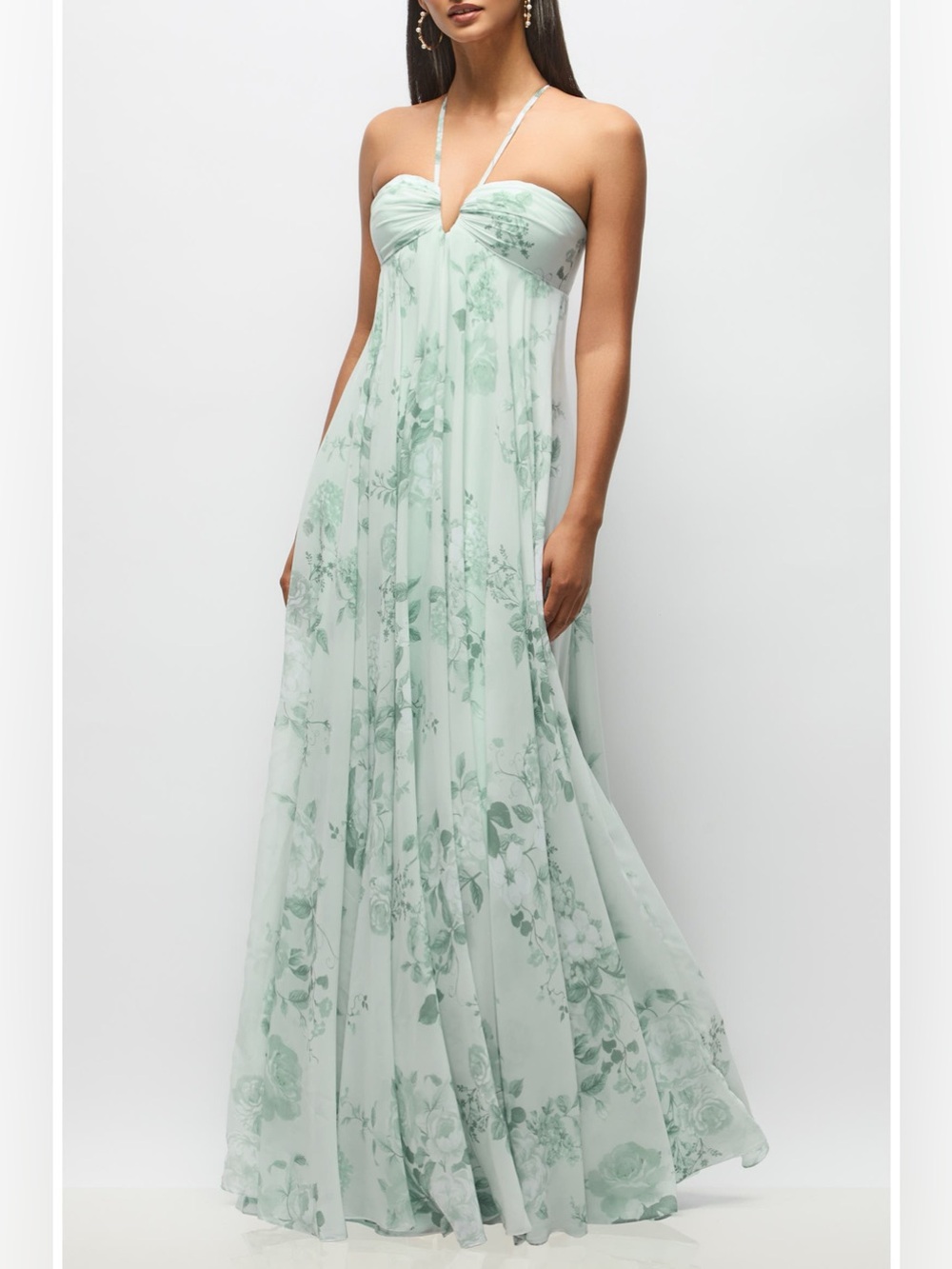 NEW Dessy Collection Style 3182FP Floral Chiffon Gown, Size 10 Sage/Mint